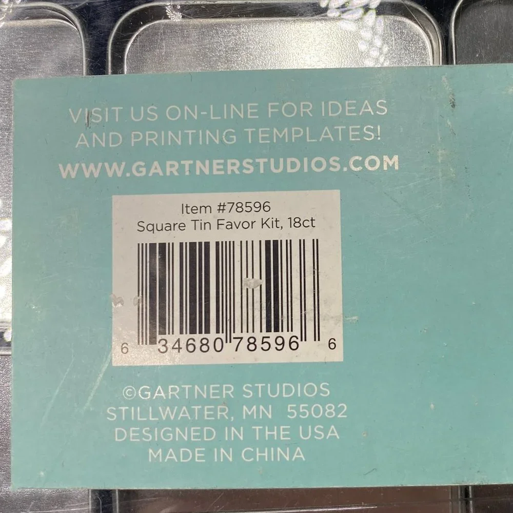 Gartner NWT Square Tin 18 count favor kit with printable labels and ribbon.